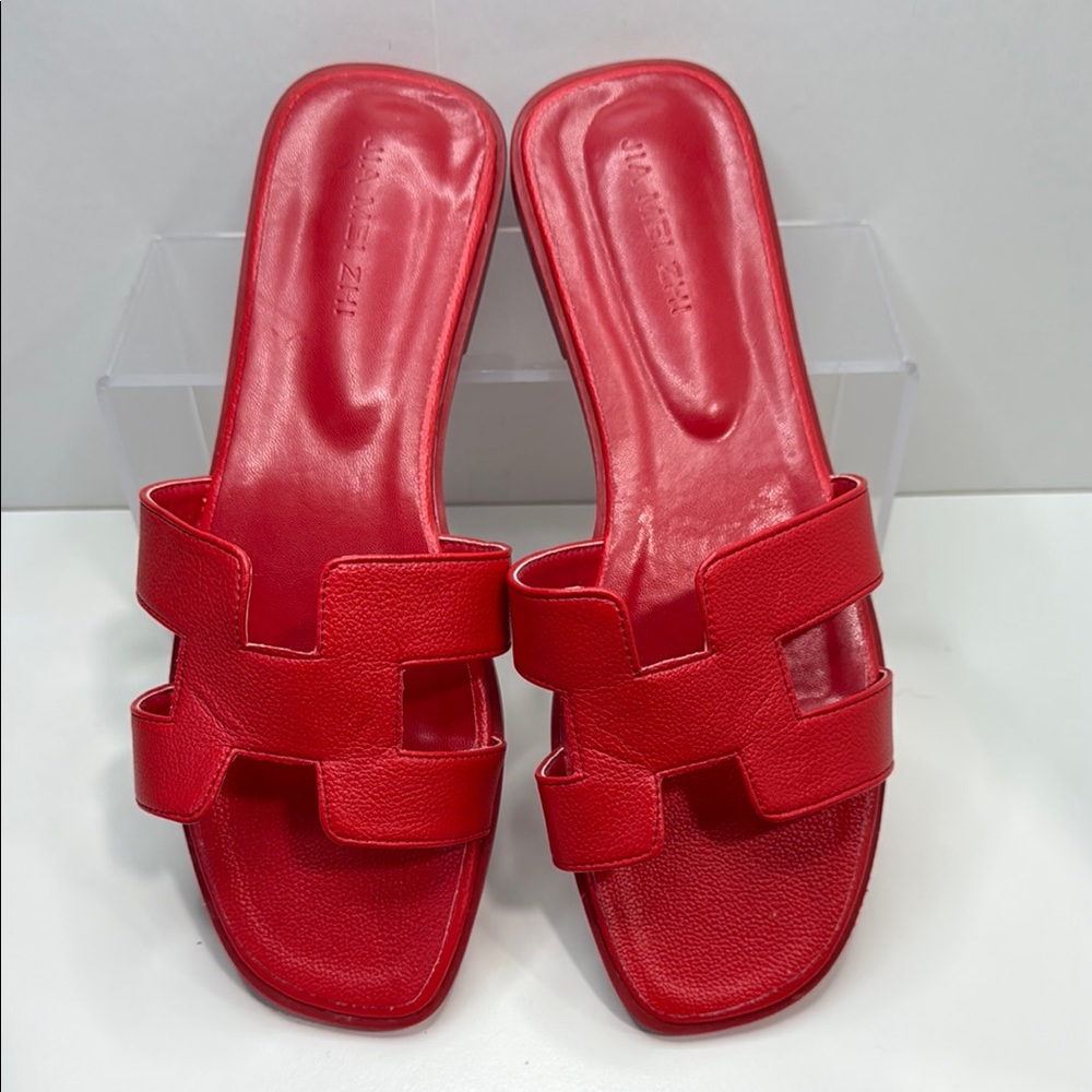 Red Faux Leather Slide Sandals – Luxe Minimalist Design - Picture 5 of 7